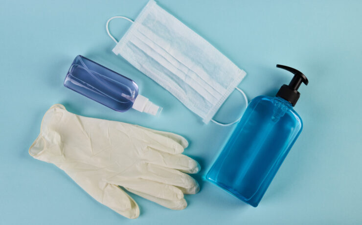 Face,Mask,With,Hand,Sanitizer,Bottle,,Liquid,Soap,Dispenser,And